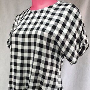 Madewell Blouse XSmall Black White Buffalo Check Plaid Button Back Tie Waist New